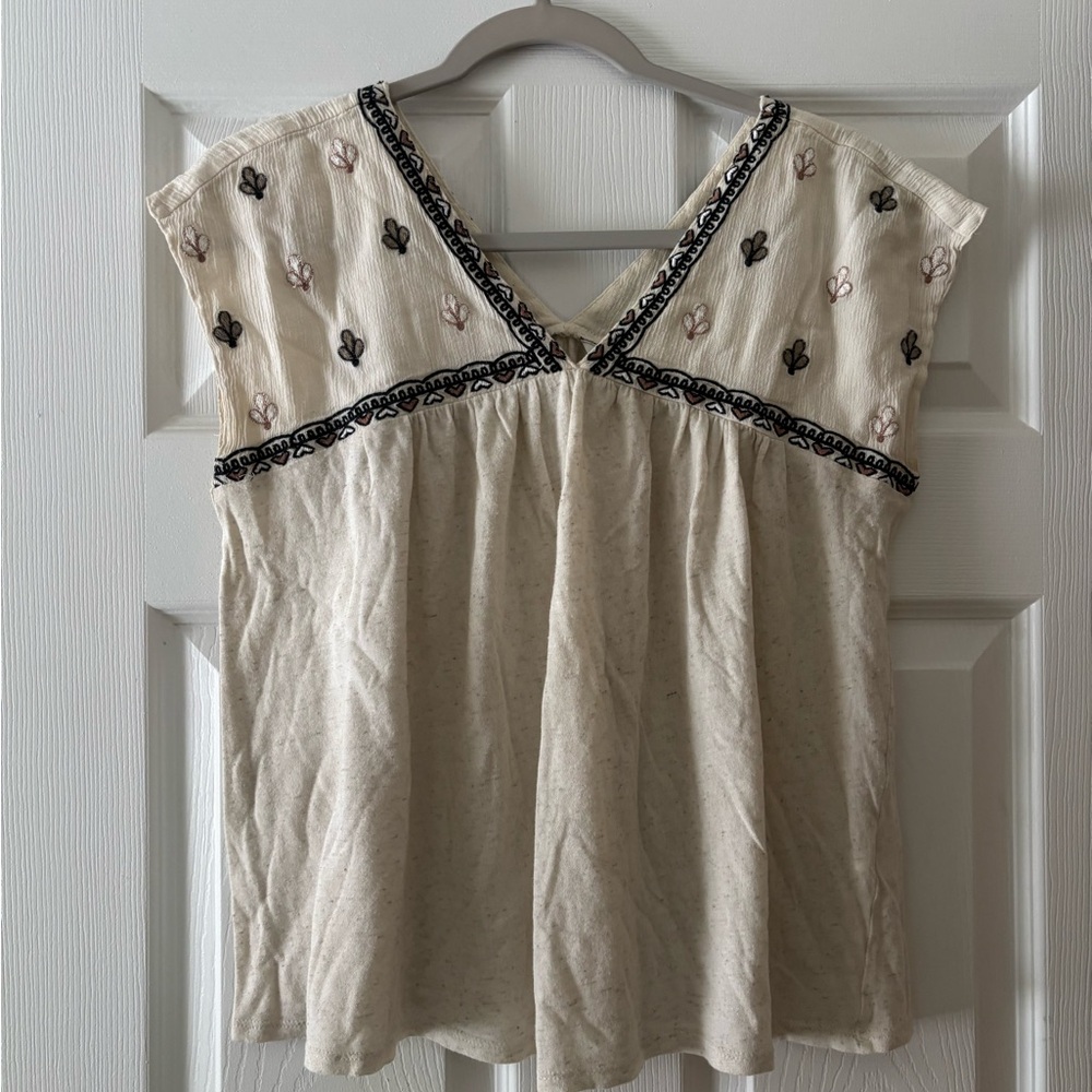 Lucky Brand Cream Embroidered Blouse